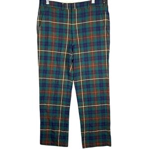Brooks Brothers Wool Pants Men 34x27 Green Plaid Tartan 346 Flat Front USA Made